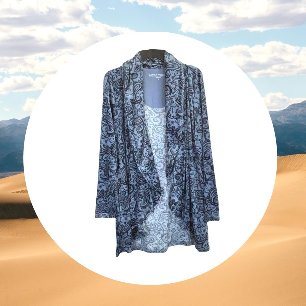 Carole Hochman Grayish Blue w Black Paisley Soft Cardigan Women Large